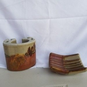 Toothbrush holder and soap dish-stoneware